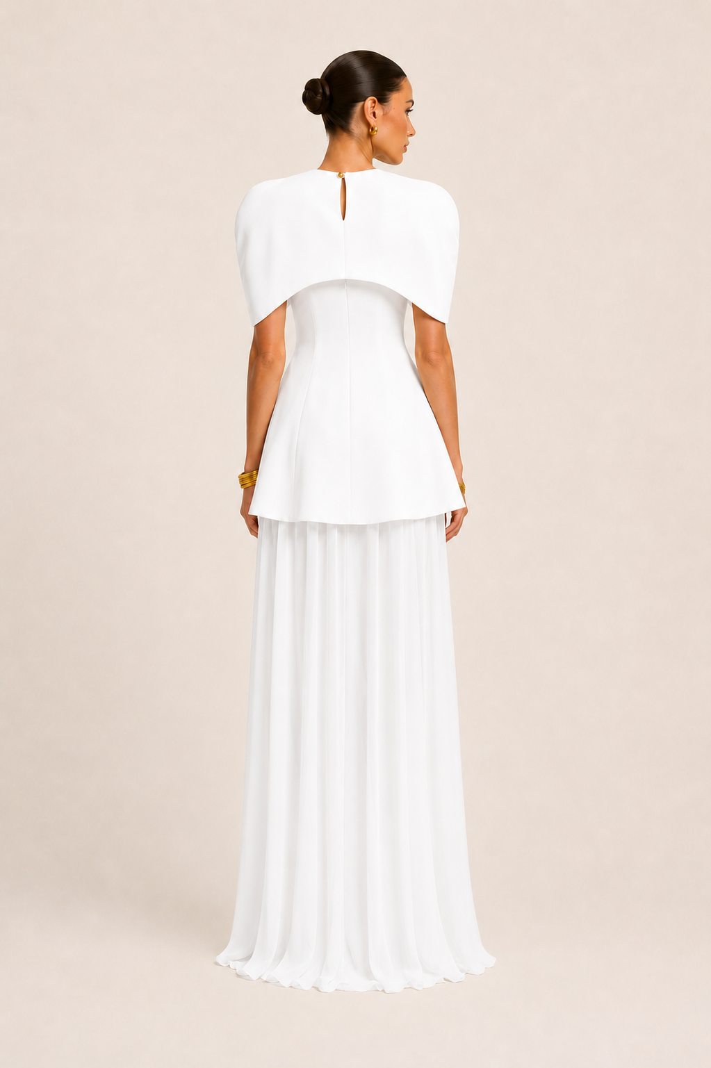 Ivory bridal dress with detachable tulle skirt and cape, modern wedding dress for bride, reception dress and civil ceremony outfit