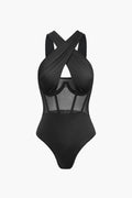 Sheer Mesh Patchwork Korse