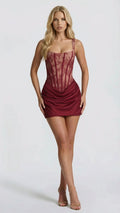 Cerene Corset Mini Dress - Burgundy Lace