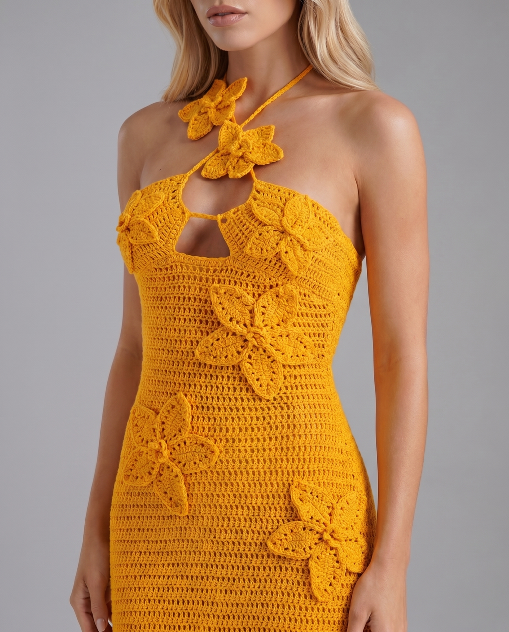 Kyla Crochet Halter Maxi Dress - Orange