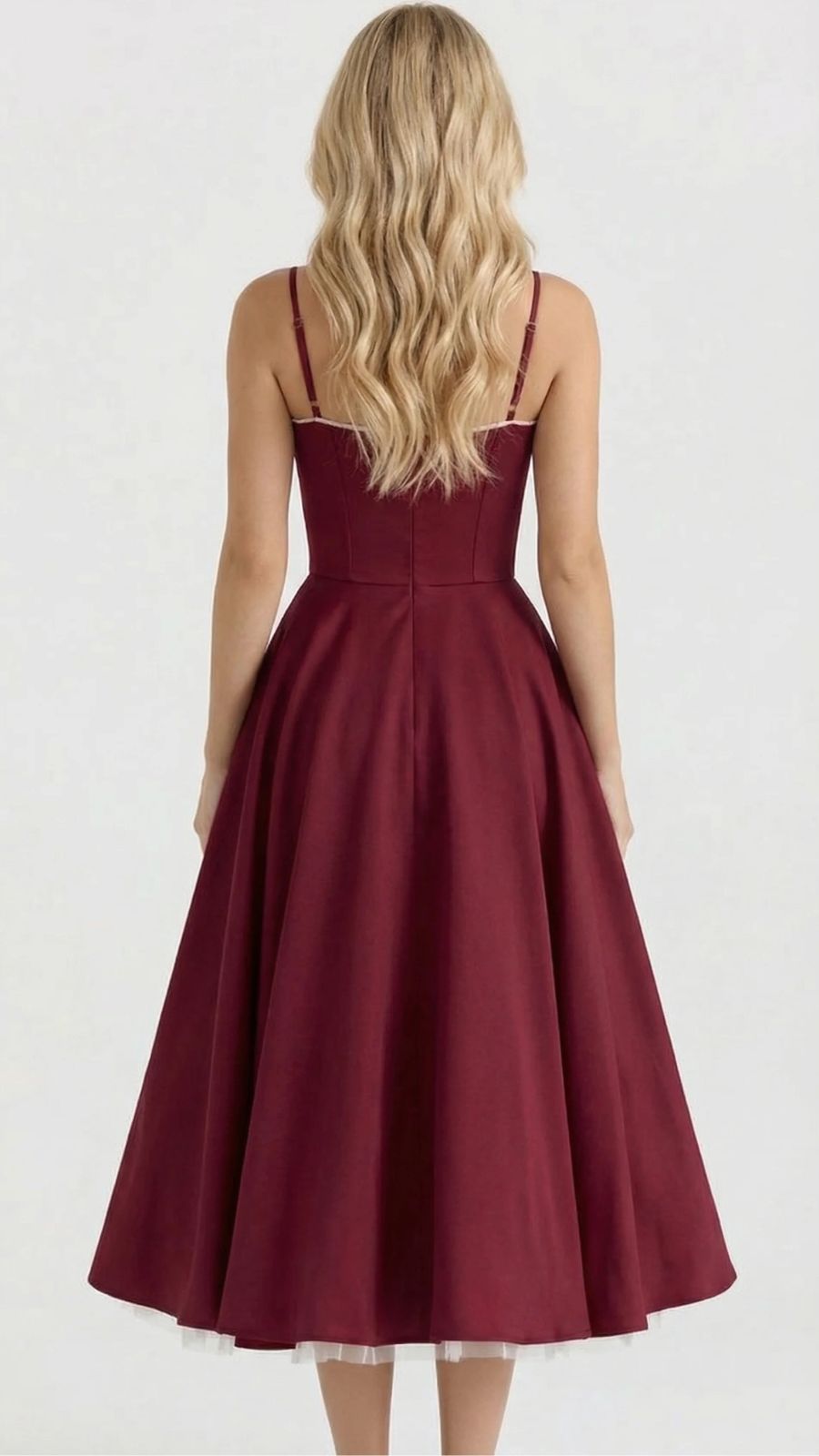 Selene Sweetheart Midi Dress - Burgundy