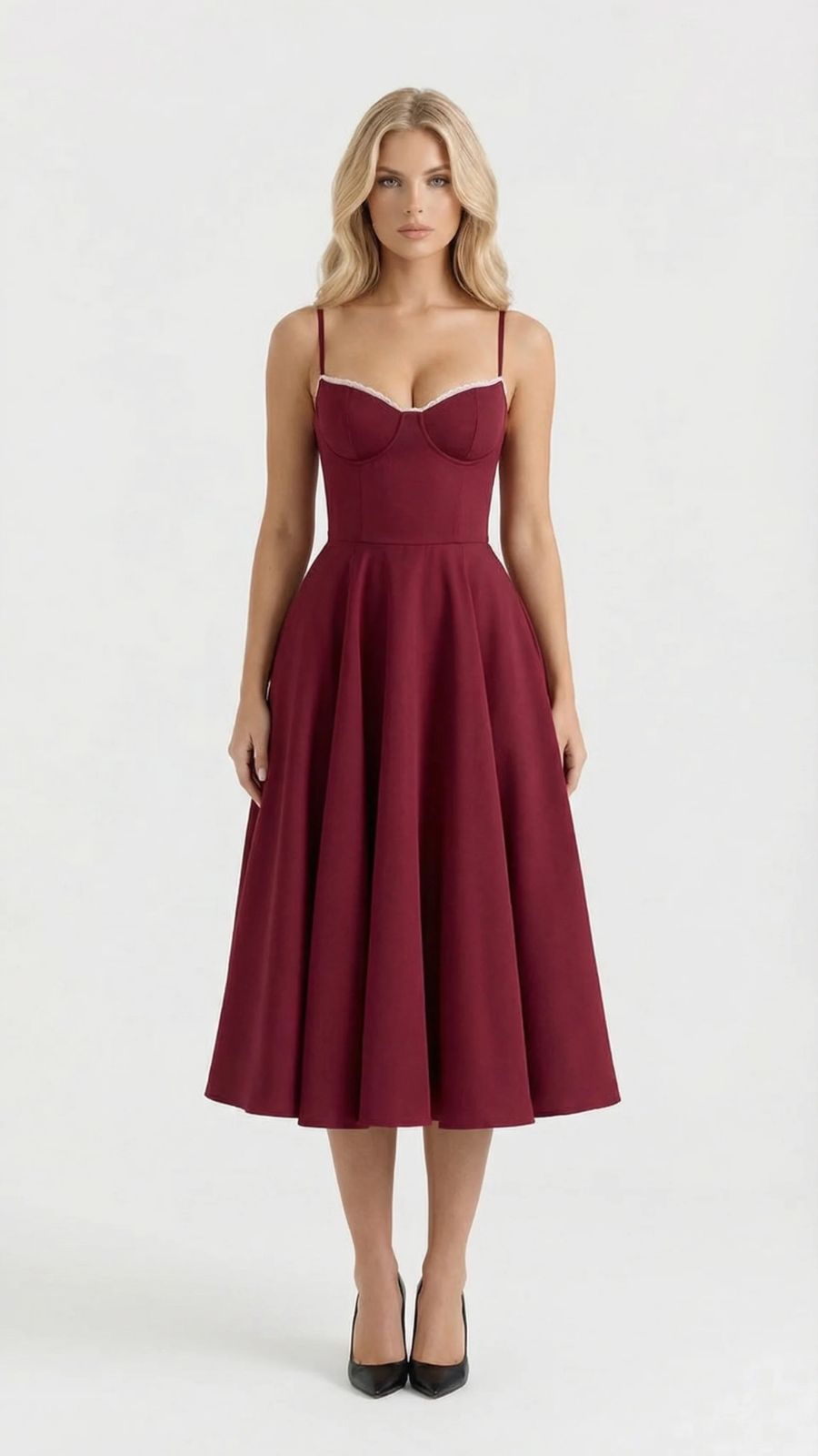 Selene Sweetheart Midi Dress - Burgundy