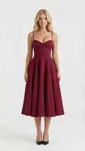 Selene Sweetheart Midi Dress - Burgundy