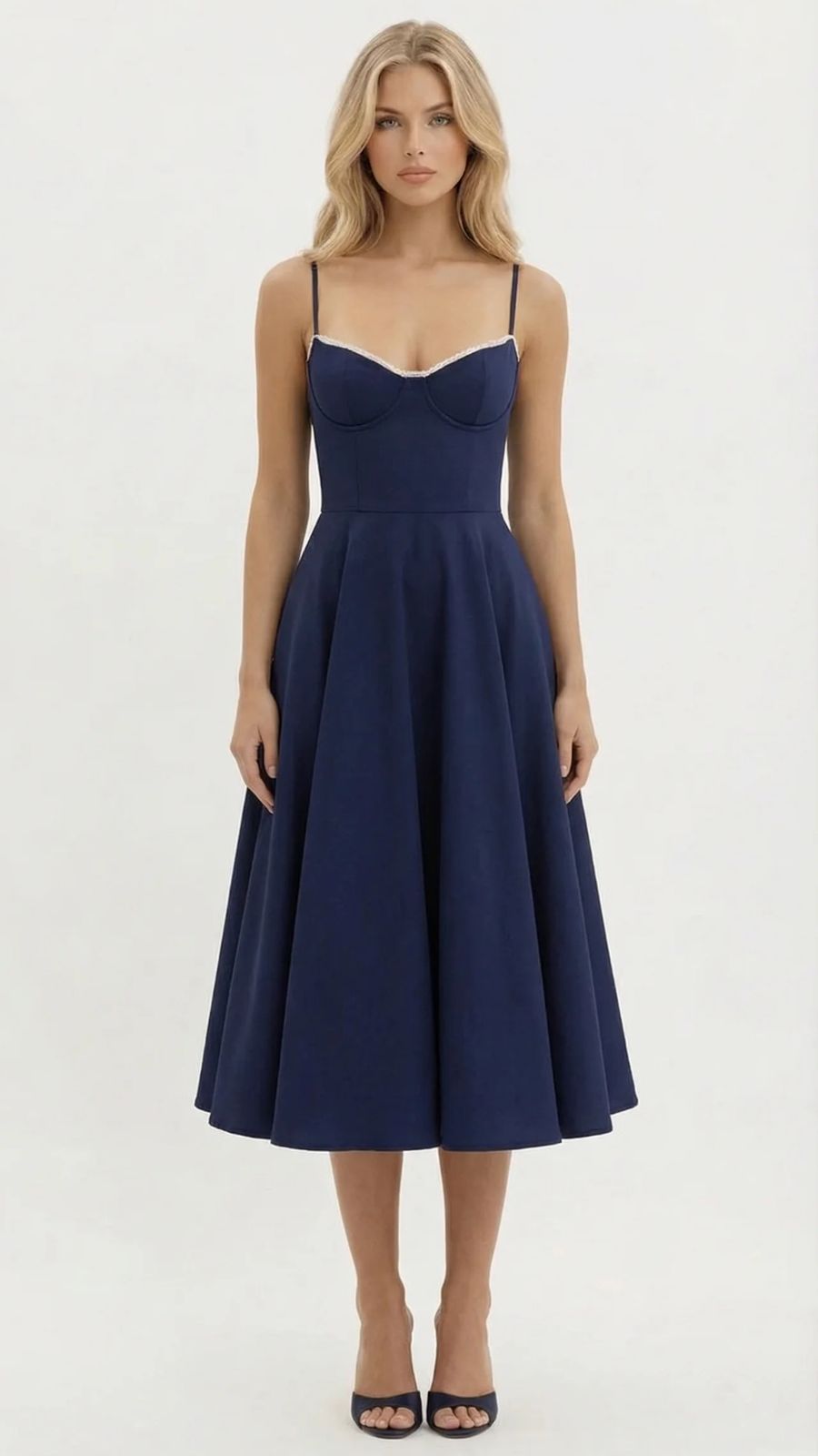 Selene Sweetheart Midi Dress - Navy