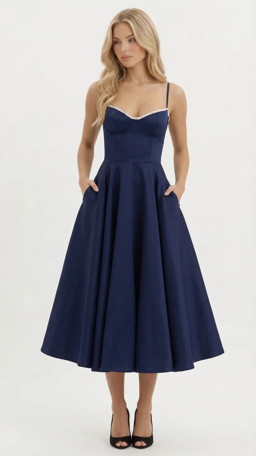 Selene Sweetheart Midi Dress - Navy
