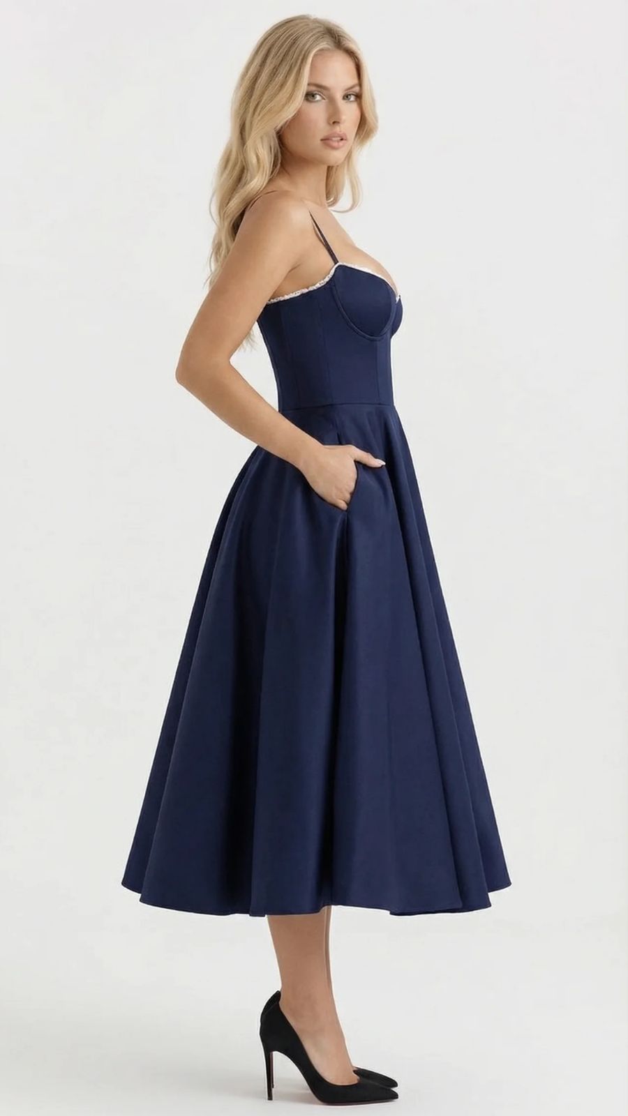 Selene Sweetheart Midi Dress - Navy