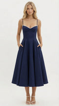 Selene Sweetheart Midi Dress - Navy
