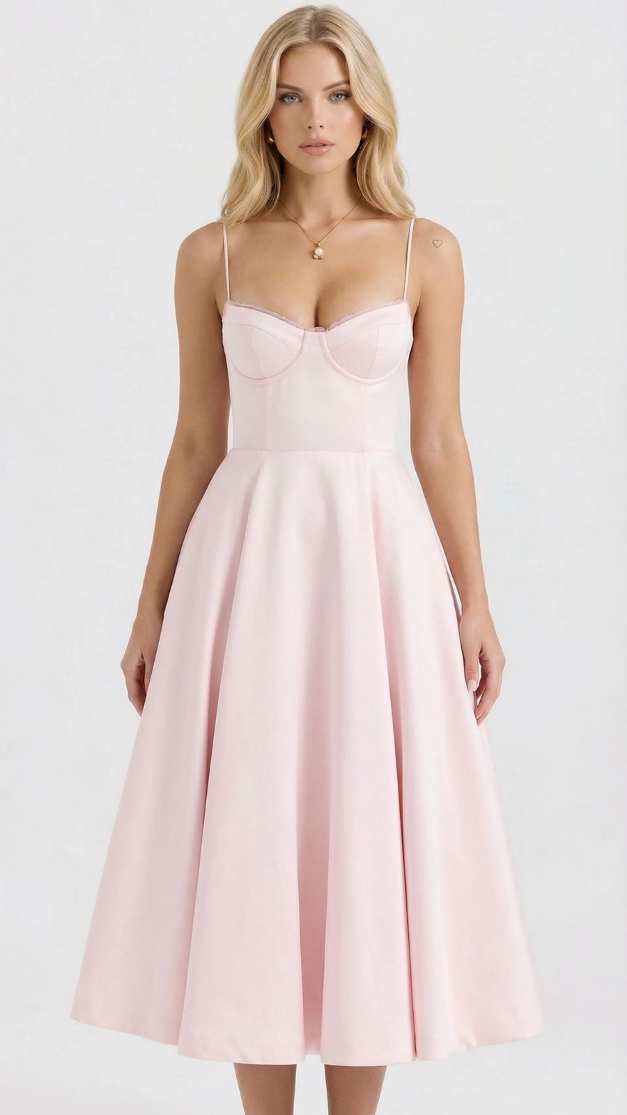Selene Sweetheart Midi Dress - Pink