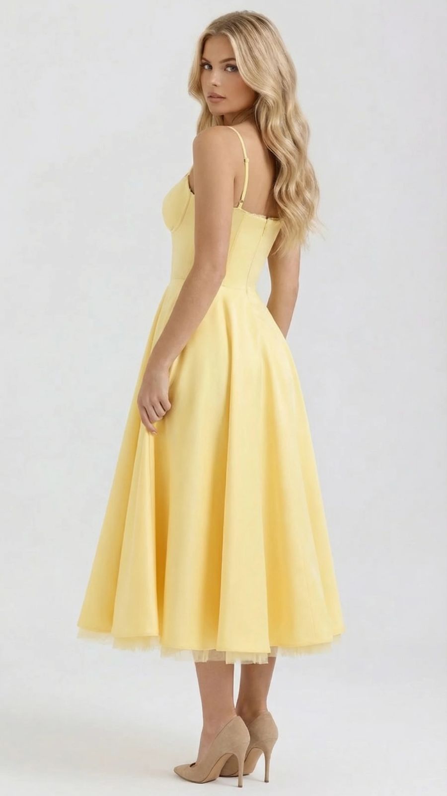 Selene Sweetheart Midi Dress - Yellow