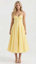 Selene Sweetheart Midi Dress - Yellow