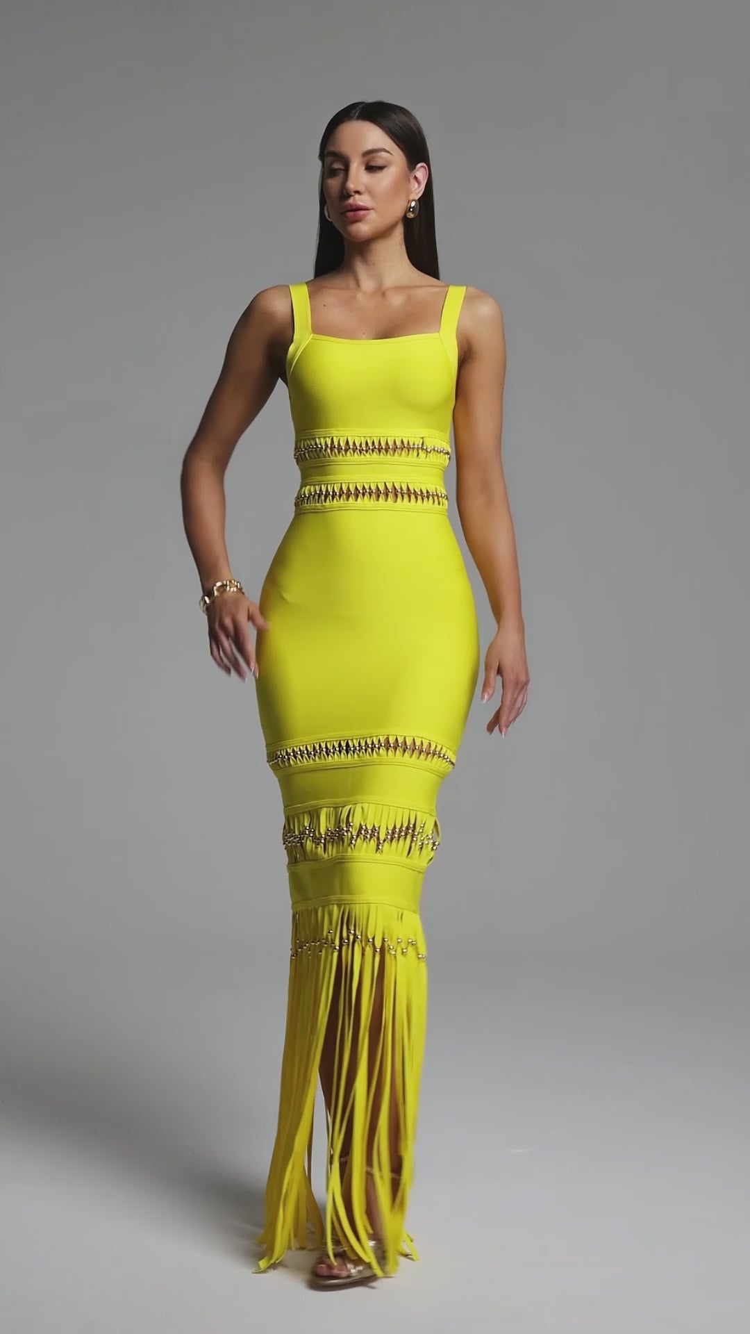 Shanley Chic Boncuklu Püsküllü Bandaj Maxi Elbise