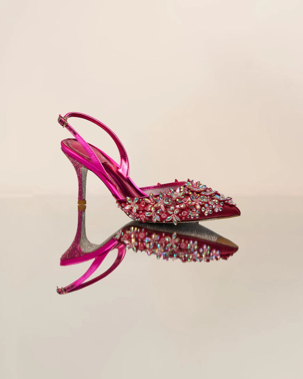 Joss Rhinestone Kristal İşlemeli Pembe Topuklu Ayakkabı