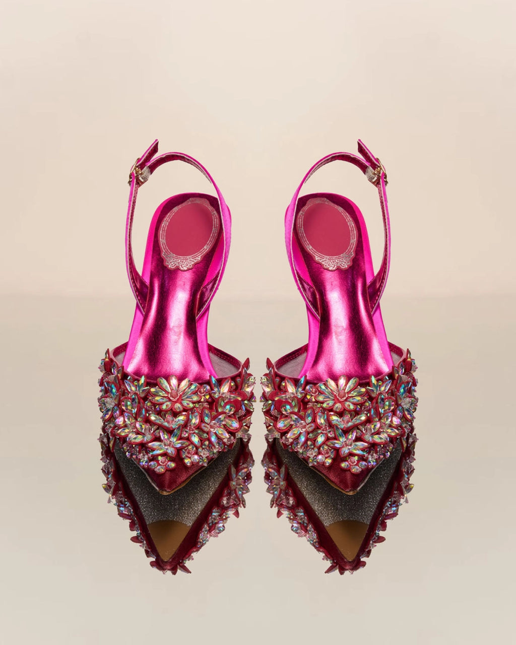 Joss Rhinestone Kristal İşlemeli Pembe Topuklu Ayakkabı